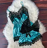 Сексуальна жіноча піжама зі стрейчевого атласу шорти, топ, майка, фото 6