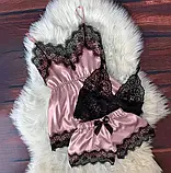 Сексуальна жіноча піжама зі стрейчевого атласу шорти, топ, майка, фото 8