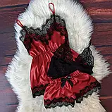 Сексуальна жіноча піжама зі стрейчевого атласу шорти, топ, майка, фото 4