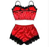 Атласна жіноча піжама шортики та короткий топ жовтого кольору, фото 5