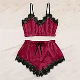 Атласна жіноча піжама шортики та короткий топ жовтого кольору, фото 7