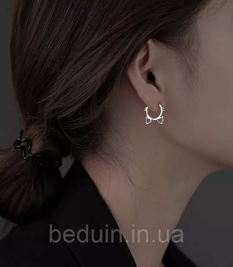 Сережки — кільця посрібло "Котики з вушками" — срібне покриття 925 проби EGYPT SILVER