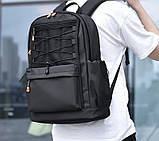 Рюкзак текстильний водовідштовхувальний місткий унісекс чорний, фото 6