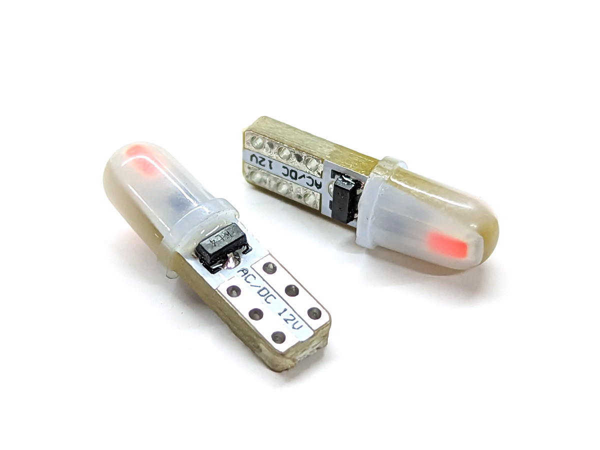 Світлодіод T5 W2x4,6d 2 SMD 3014 12V RED в пластиковій колбі, неполярний, друкована плата, фото 1