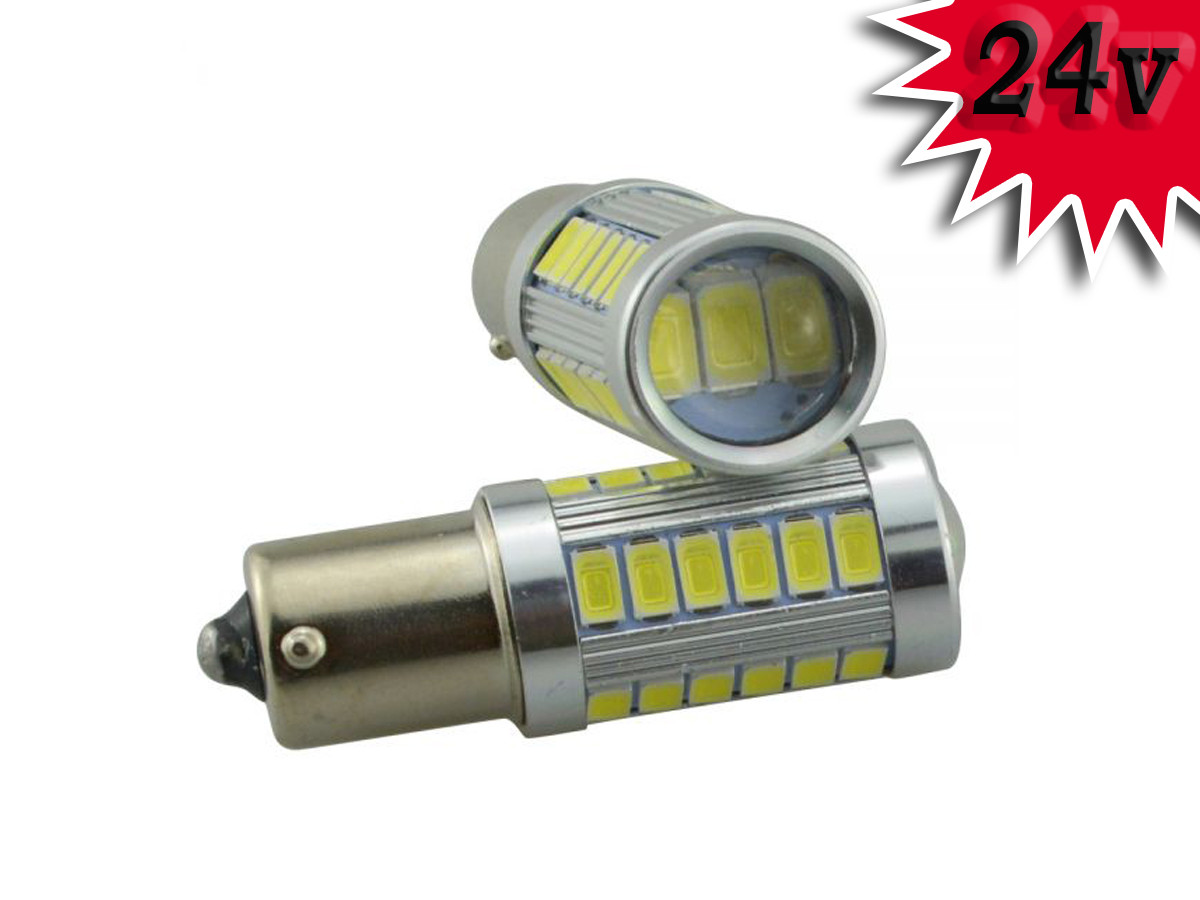 Світлодіодна автомобільна лампа S25 BA15s 33 SMD (5630) 24V WHITE з лінзою 1 контакт, фото 1