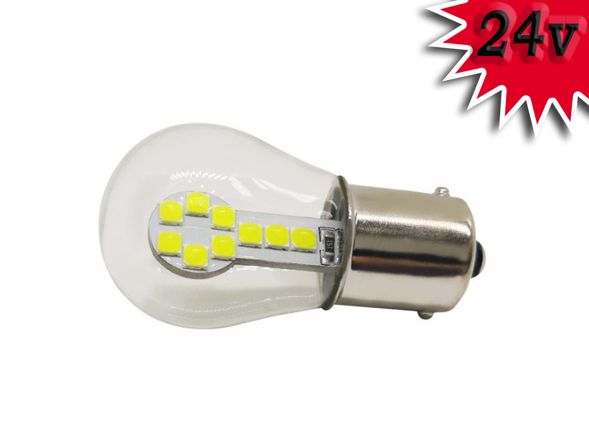 Світлодіодна автомобільна лампа S25 BA15s 18 SMD (3030) 24V WHITE в склянній колбі 1 контакт, фото 1