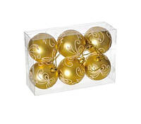 Набор елочных шариков Jumi с узором золотистый 6см 6 предметов (5900410664128)