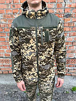 Тактическая флисовая кофта с капюшоном пиксель Флисовка мужская военная пиксель Куртка флис с плащевкой