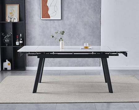 Стіл OSLO CERAMIC 120(180)*80 білий глянець/чорний каркас, фото 1