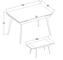 Стіл OSLO CERAMIC 120(180)*80 сірий глянець/чорний каркас, фото 4