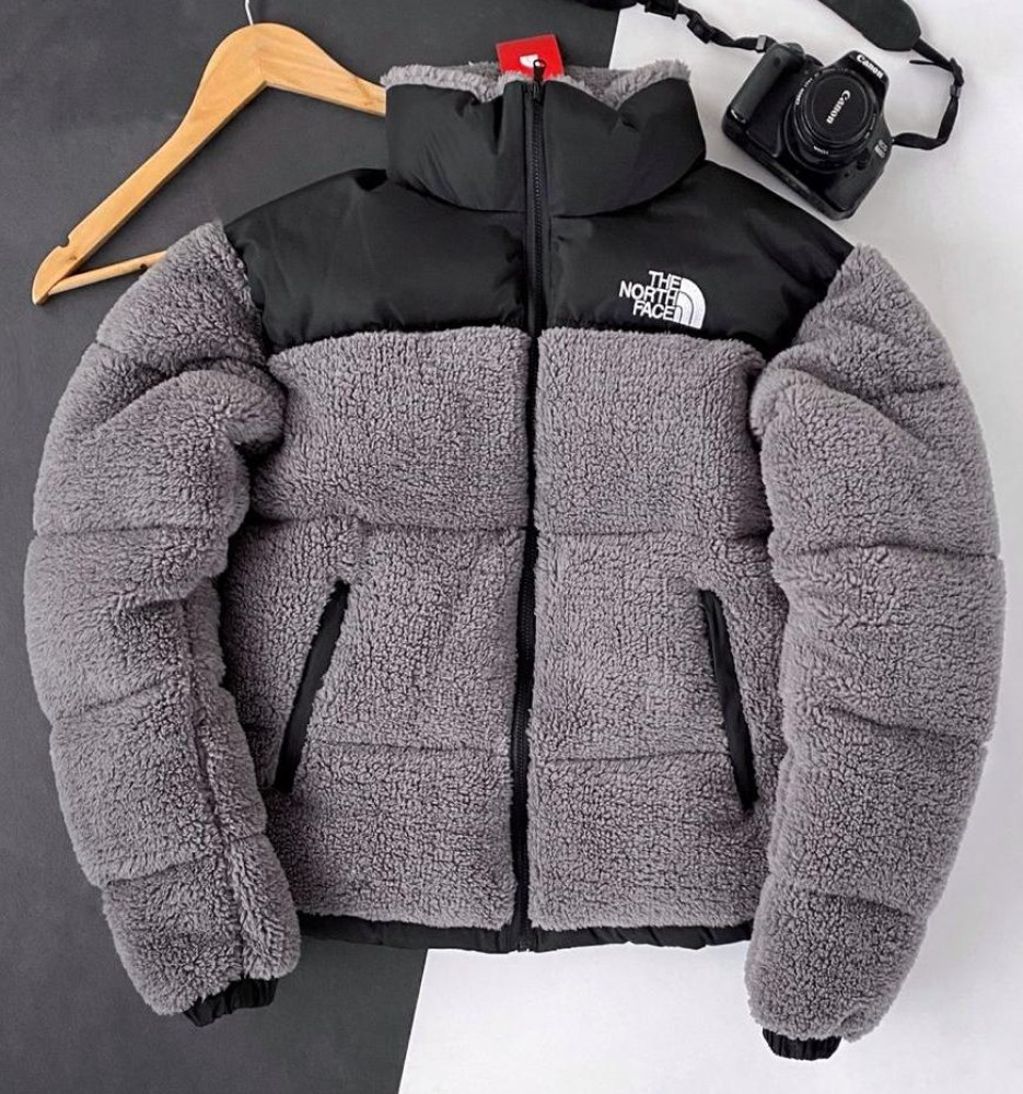 Куртка зимняя в стиле The North Face меховушка ТЕДДИ серая - фото 1 - id-p1972012173