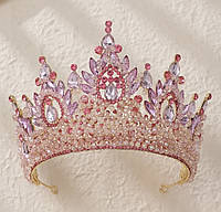 Тиара диадема РУБИНА корона с розовыми камнями Тиара свадебная для волос аксессуары украшения
