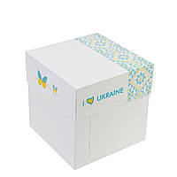 Коробка для Бенто-торта 160х160х160 (кришка-дно), I Love UKRAINE
