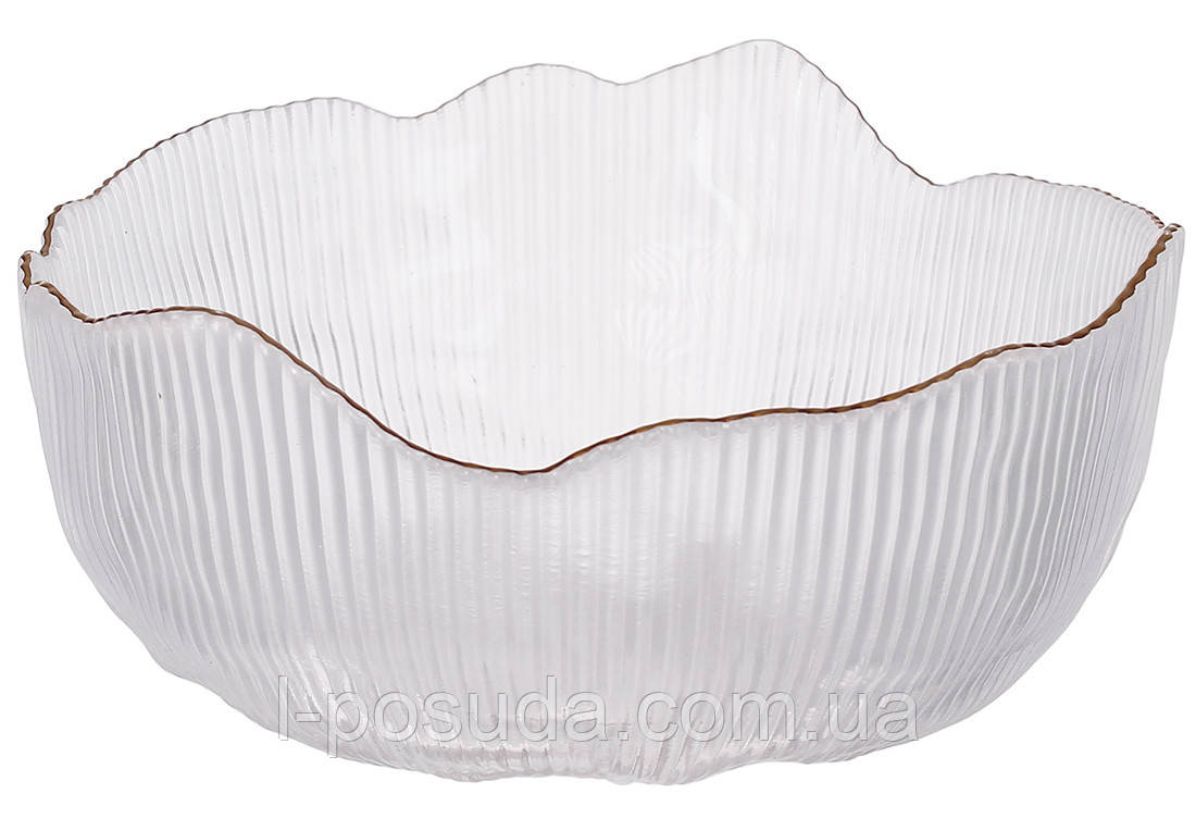 Салатник скляний із золотим обідком D13*6см прозорий, фото 1