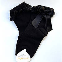 Нарядные носки для девочек ARTI с кружевом и атласным бантом Черные 9-10 лет