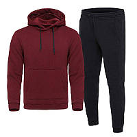Чоловічий бордовий спортивний костюм зимовий утеплений, стильний бордовий костюм зимовий на флісі Штани + Худі