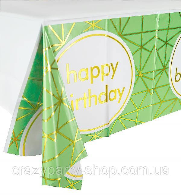 Скатертина одноразова зелена Happy birthday, фото 1