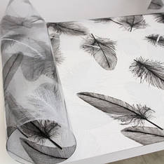 М'яке скло на стіл з малюнком чорне пір'я, ширина 80 см