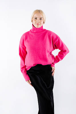 Жіночий светр теплий з горловиною рожевий 2375 (2000000113616)