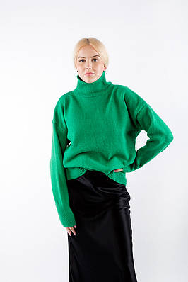 Жіночий светр теплий з горловиною зелений 2375 (2000000113593)