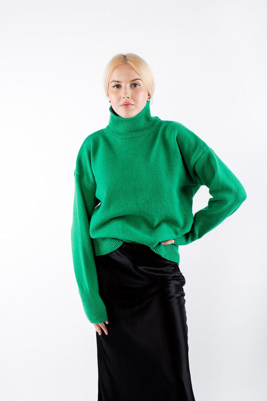 Жіночий светр теплий з горловиною зелений 2375 (2000000113593), фото 1