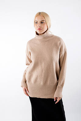 Жіночий светр теплий з горловиною бежевий 2375 (2000000113586)