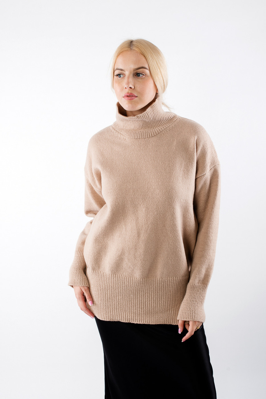 Жіночий светр теплий з горловиною бежевий 2375 (2000000113586), фото 1