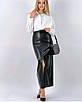 Жіноча шкіряна спідниця максі з глибоким розрізом спереду, фото 4