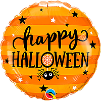 Фольгированный шарик Qualatex 18"(46 см) "Happy Halloween" паук и звезды