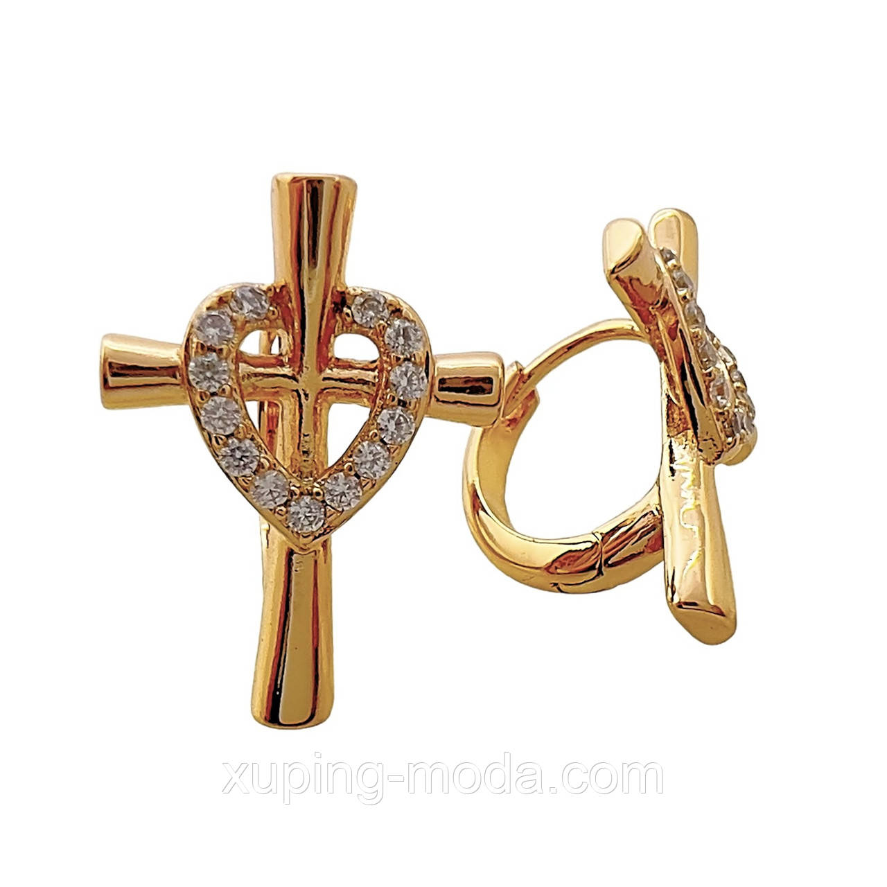 Сережки хрестики xuping. 20х15 мм. 18 к