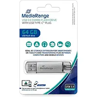 Флеш память MediaRange MR937 64GB USB 3.0 Silver combo flash drive with USB Type-C plug