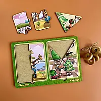 Дерев'яні пазли в рамці "Жирафи та крокодили" (Пазли вкладки для гри з малюками)