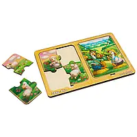 Дерев'яні пазли в рамці "Овечки та гуси" (Пазли вкладки для гри з малюками)