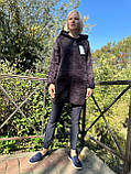 Пальто з капюшоном на блискавці з вовни альпака колір баклажан, фото 2