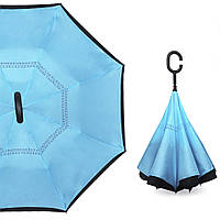 Зонт наоборот Up-Brella Голубой однотонный механический женский антизонт от дождя ветра