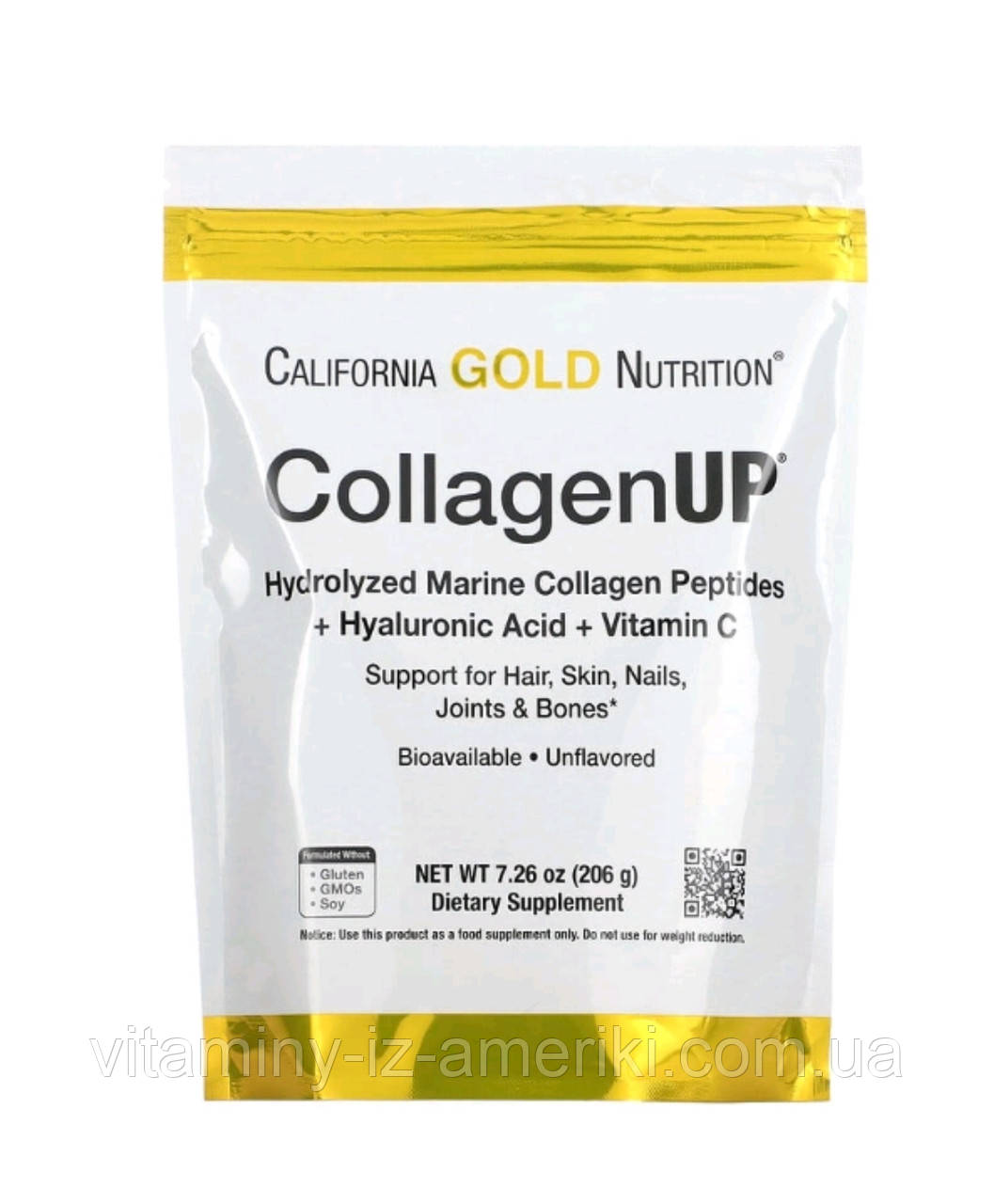 Морські пептиди колагену з гіалуроновою кислотою та вітаміном С, CollagenUP, California Gold Nutrition