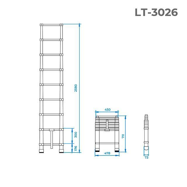 Лестница телескопическая Intertool - 2600 мм х 8 ступеней - фото 3 - id-p1972630234