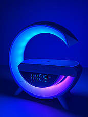 Настільна смарт лампа нічник RGB G-Smart BT-3401 3в1 (бездротова зарядка, Bluetooth колонка, годинник) білий, фото 3