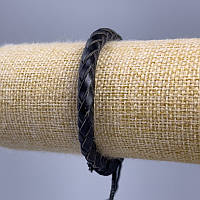 Браслет L-18-25см s-7мм еко шкіра колір чорний на затяжці купити біжутерію оптом в інтернеті