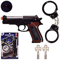 Игрушечный Полицейский набор HSY-120 (96шт/2) пистолет,батар,свет,звук,метал.наручники,на планшетке 17*26*3