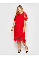 Торжественное нарядное платье красного цвета большого размера из кружева, размер 52-58