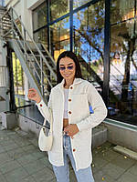 Женская куртка рубашка теплая букле бежевая Плюшевая S, M, L, XL Белый, M