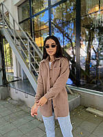 Женская куртка рубашка теплая букле бежевая Плюшевая S, M, L, XL Мокко, L