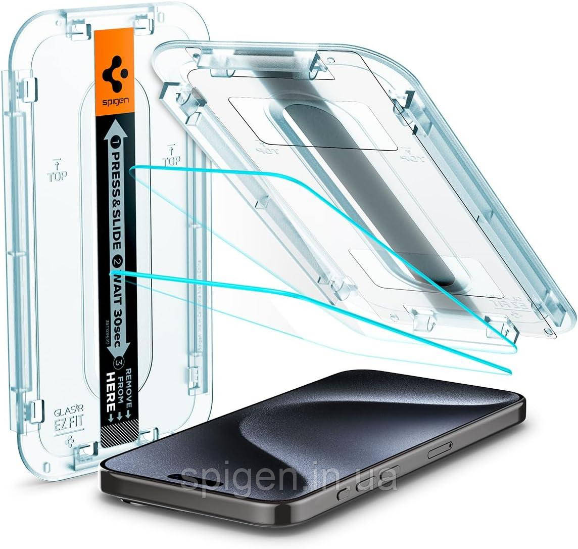Захисне скло Spigen для iPhone 15 Pro - EZ FIT GLAS.tR (2 шт), Clear (AGL06892)