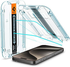 Захисне скло Spigen для iPhone 15 Pro Max - EZ FIT GLAS.tR (2 шт), Clear (AGL06872)