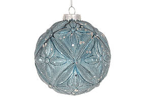 Ялинкова куля рельєфної форми з цукровим напиленням 10см, колір-синій RM5-157 ЗАЛИШОК