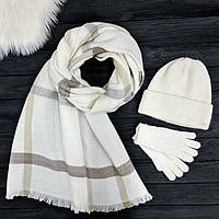 Комплект женский зимний ангора с шерстью на флисе (шапка+шарф+перчатки) ODYSSEY 56-58 см белый 12702 - 8131 -
