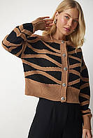 Укорочений кардиган на ґудзиках коричневий