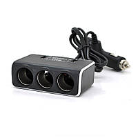 АЗП розгалужувач + вольтметр Olesson 1639, 12V-3 * 12V + 2 * USB, Black, Blister