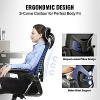 Офісний стілець VEVOR Ергономічний, настільний стілець з регульованим підголовником 60 мм, з підлокітниками з поперековою